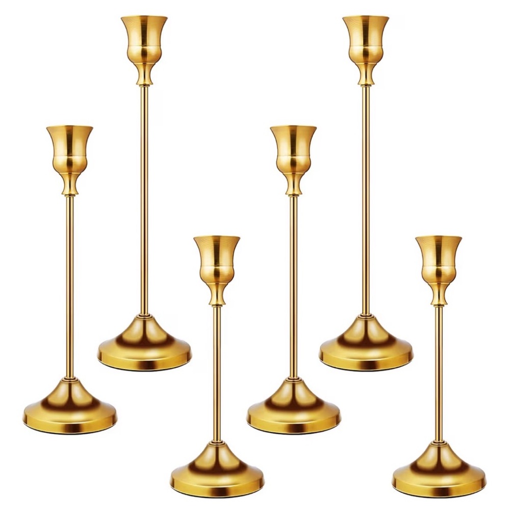 Elegant Gold Candle 6pc Holders Set